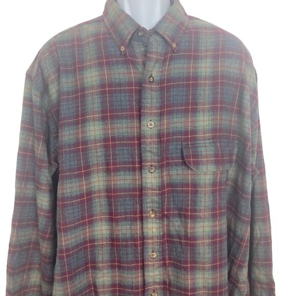Eddie Bauer Flannel Shirt Mens Large Tall Red Green Plaid Button Down Cotton - Picture 2 of 6